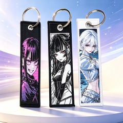 Cheap Woven Embroidered Fabric Keychain Custom Printed Anime Luggage Tag