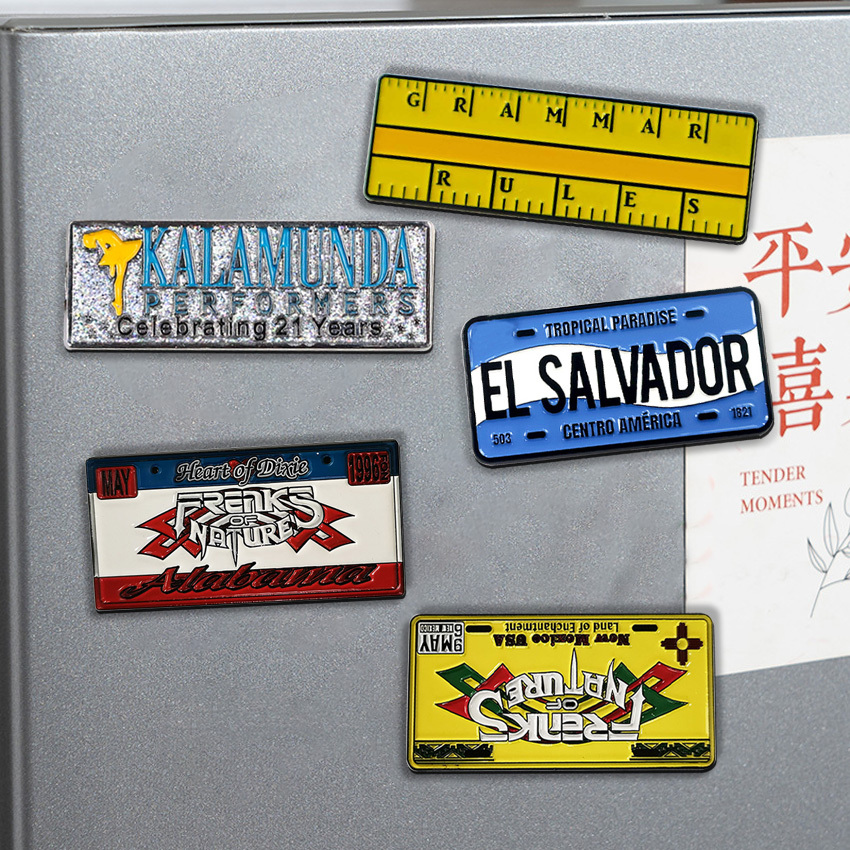 Unique Simple Custom Embossed logo Metal License Plate Magnetic Letters Fridge