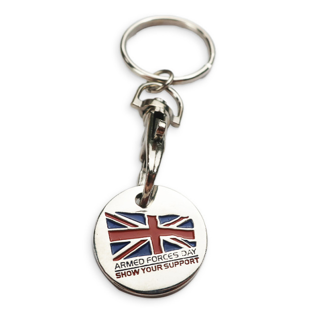 Custom Designers Trolley Token Coin Double Euro Holder Trolley Coin Keychain Flag Stainless Steel