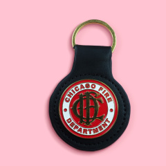 Custom logo car leather key chains logo keyring metal badge plate leather car keyring