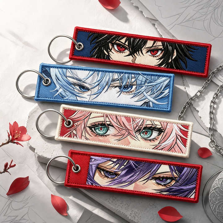 Cheap Woven Embroidered Fabric Keychain Custom Printed Anime Luggage Tag
