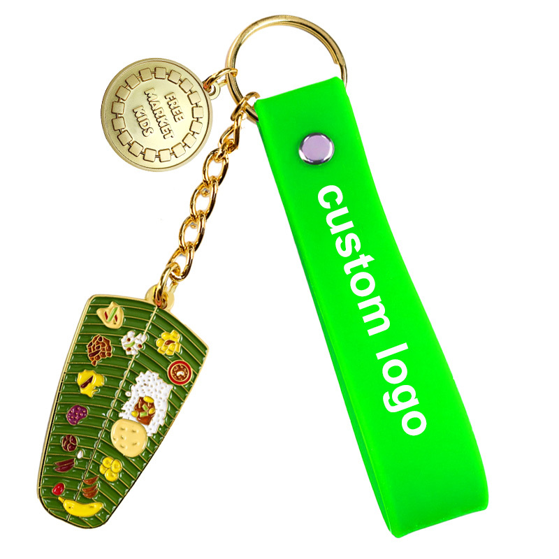 Custom Cute Silicone Pvc Key Chain Ring Holder Wristlet Keychain with Metal Pendant Charm