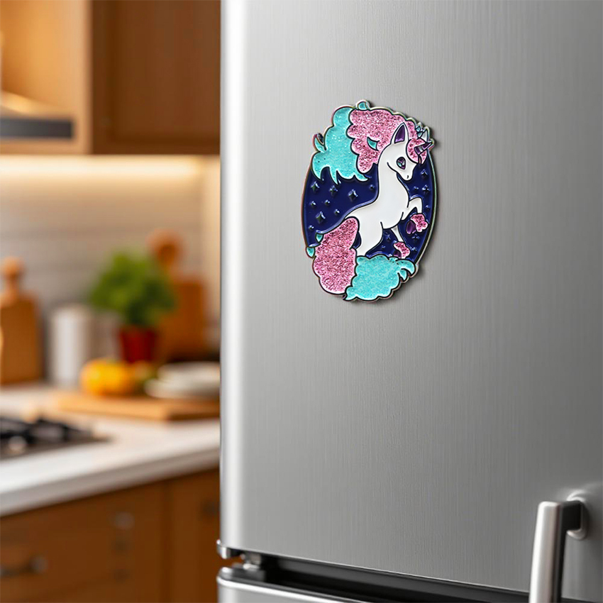 Fast Customizable Cute Anime Picture Metal Engraved Alloy Durable Glitter Fridge Magnet Packaging