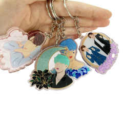 Custom clear Glitter Acrylic Keychains Epoxy Holographic Kpop Printed Acrylic Charms