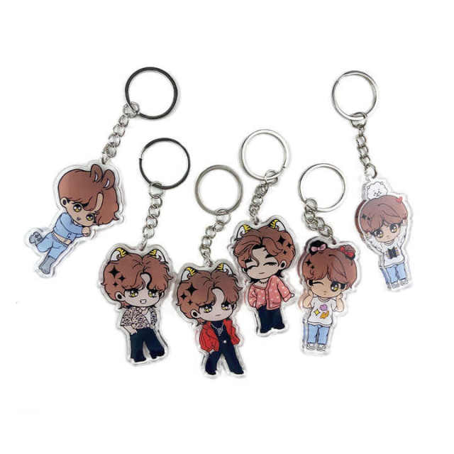 Custom Promotional Idol Kpop Merchandise Holographic Die Cut Acrylic Plastic Keychain Key Rings Wholesale