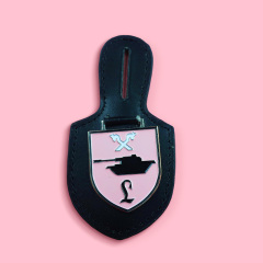 Custom logo car leather key chains logo keyring metal badge plate leather car keyring