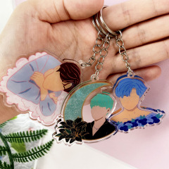 Wholesale Custom clear Transparent Acrylic Kpop Key Ring Keychain Epoxy Printed Acrylic Charm