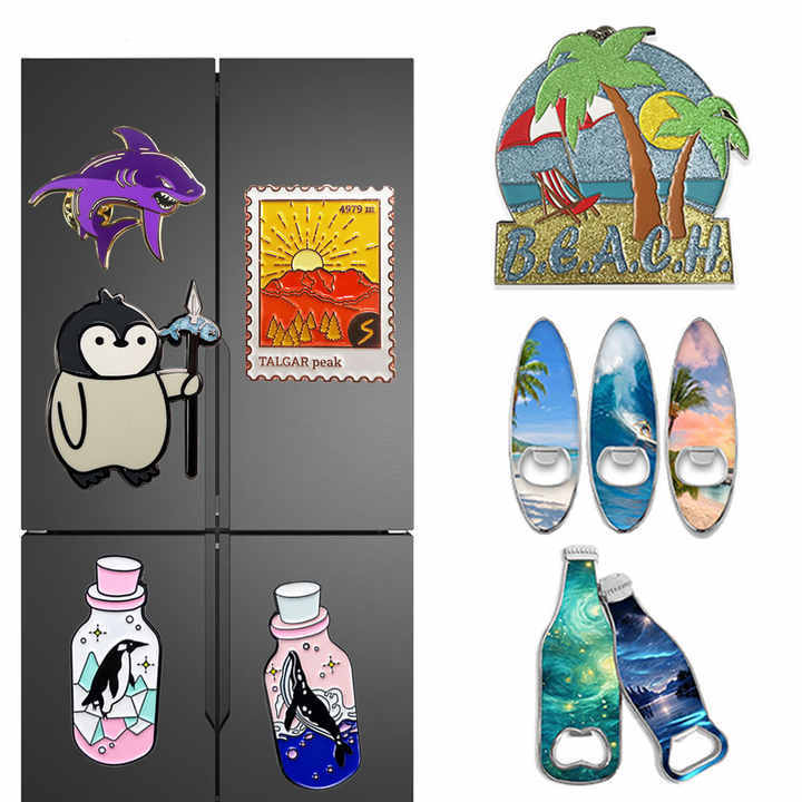 Wholesale Custom Metal Gifts logo Painted Color Casting Fridge Magnets Die Cut Refrigerator Magnet for Touris Souvenir