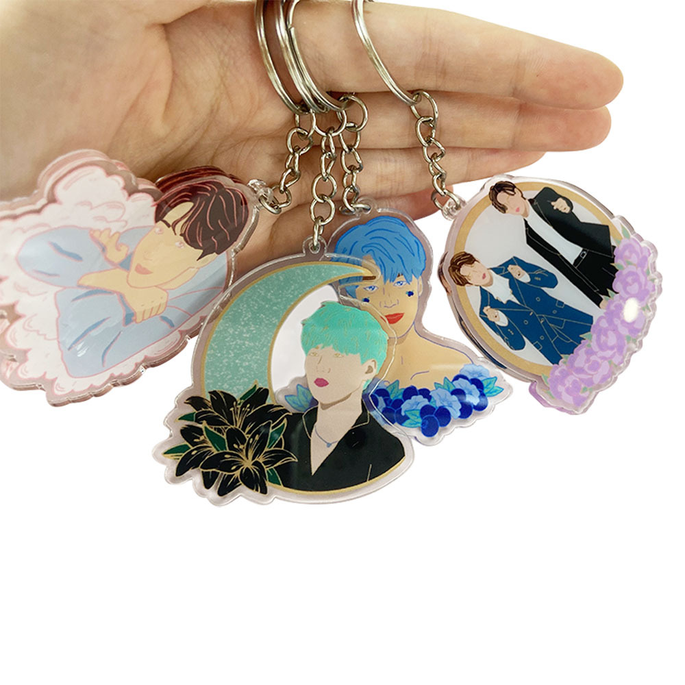 Custom clear Glitter Acrylic Keychains Epoxy Holographic Kpop Printed Acrylic Charms