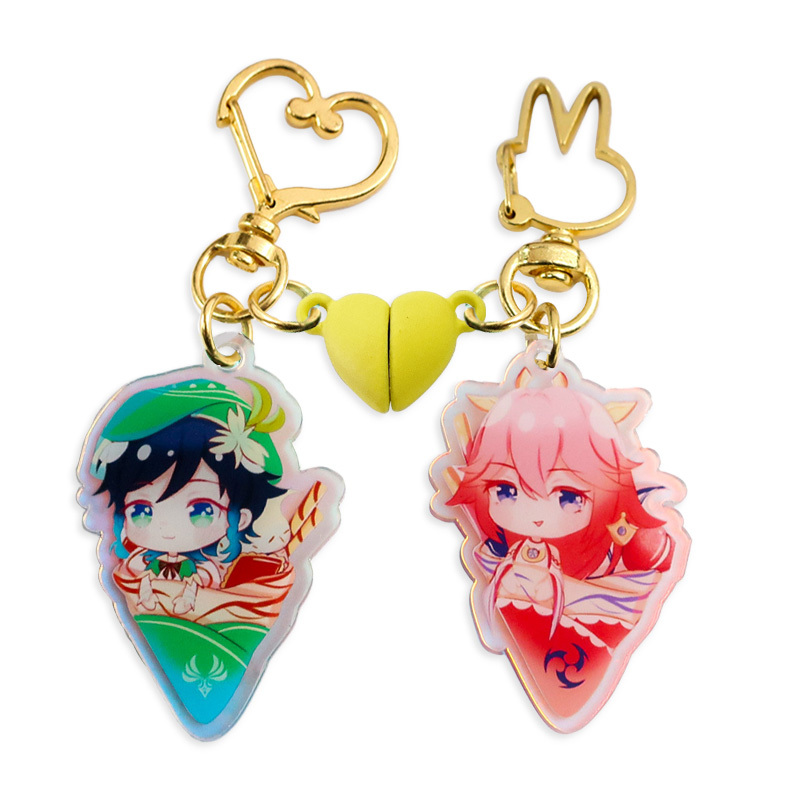 Custom Double Sided Acrylic Keychain Holographic Printed Magnet Heart Acrylic Charm