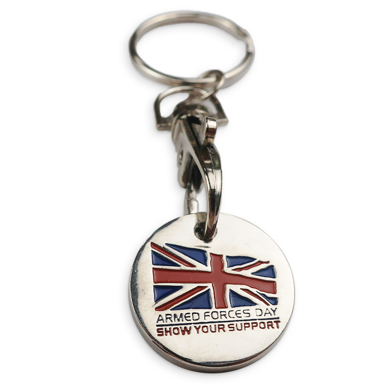 Wholesale Unique Shopping Design Metal Trolley Coin Holder Keychain Custom Trolley Coin Keyring with Custom logo