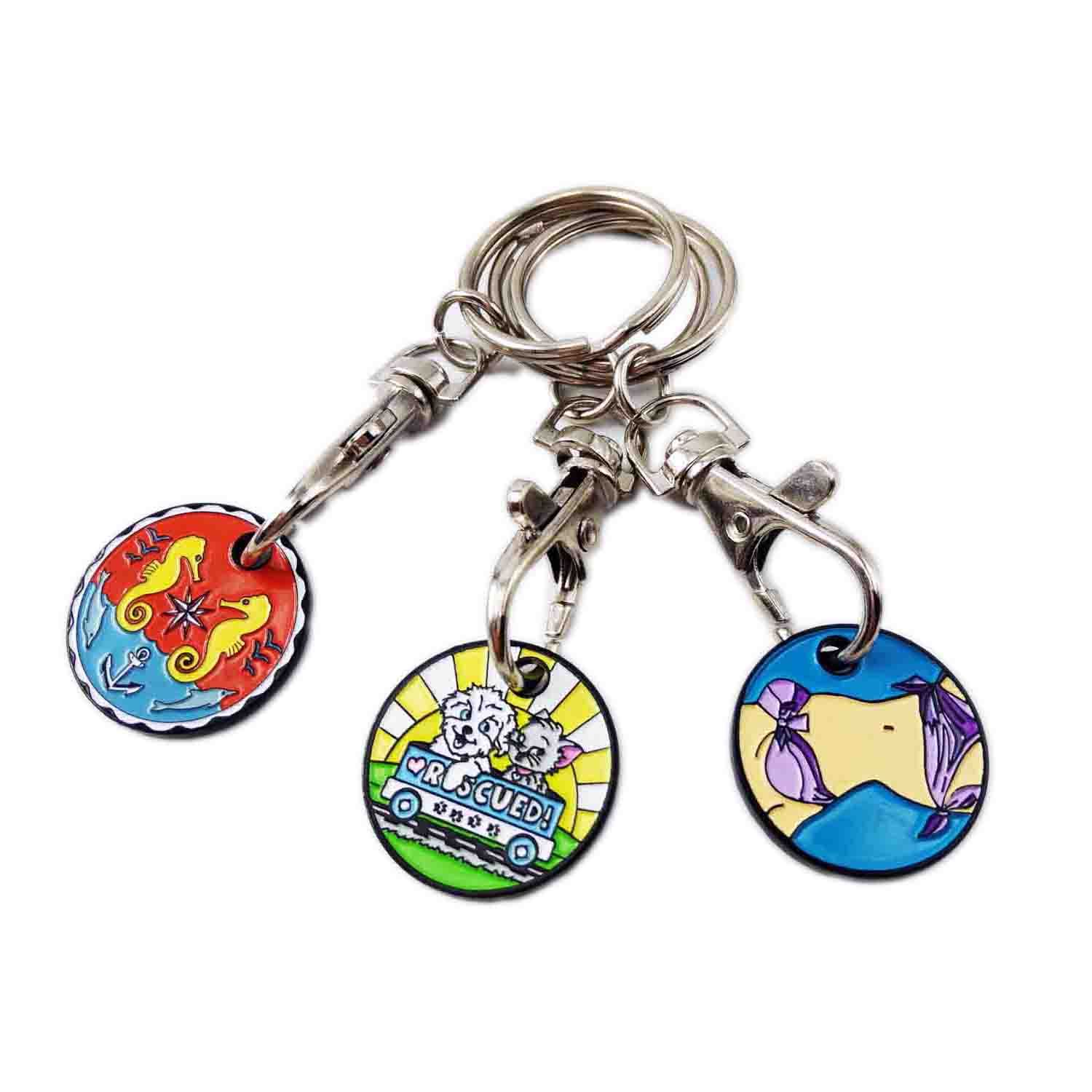Wholesale Custom Logo Shopping Cart Coin Metal Key Chain/Metal Trolley Token Coin for