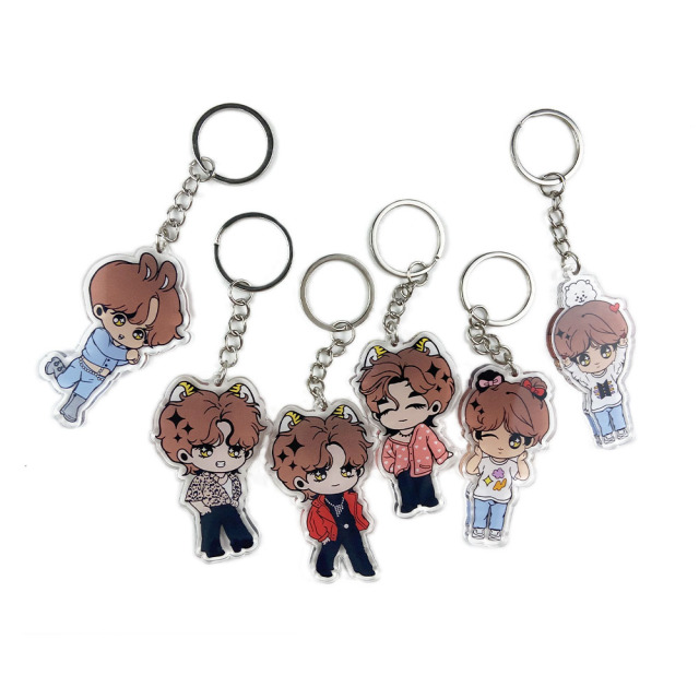 Custom Promotional Idol Kpop Merchandise Holographic Die Cut Acrylic Plastic Keychain Key Rings Wholesale