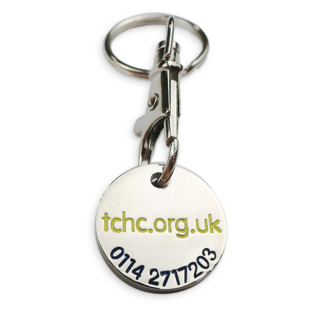 Custom Designers Trolley Token Coin Double Euro Holder Trolley Coin Keychain Flag Stainless Steel