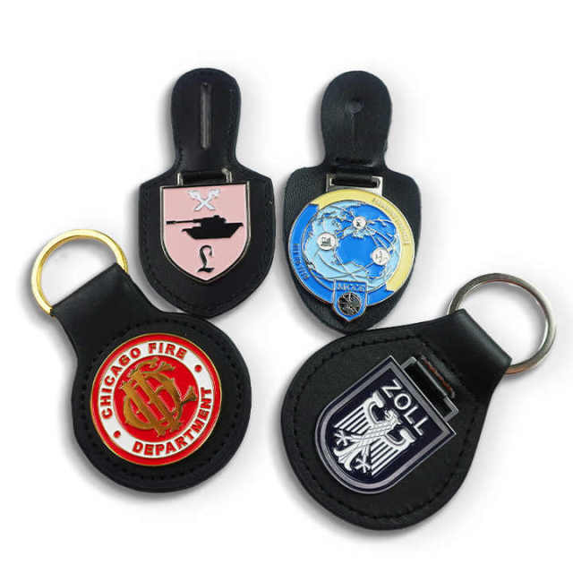 Custom logo car leather key chains logo keyring metal badge plate leather car keyring