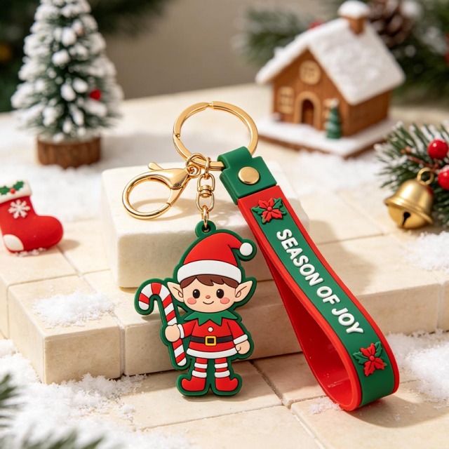 Factory Price Custom Christmas PVC Keychain Soft Wristband Key Pendant