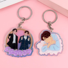 Custom colored kawaii printed keyrings acrylic kpop merchandise key ring acrylic flat back charms