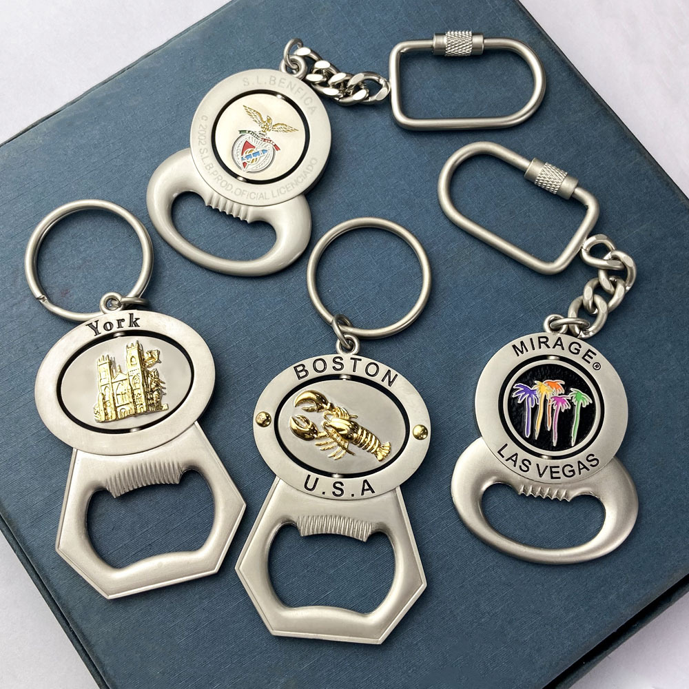 Custom Logo Shape Bottle Opener Key Holder Ring Zinc Alloy Metal Soft Enamel Keyring Key Chain Beer Bottle Opener Keychain