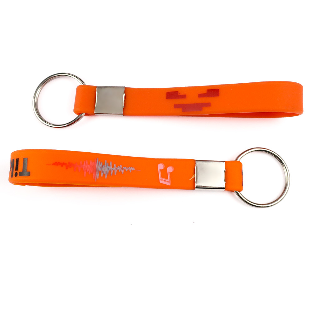 Custom Cute Soft Rubber Band Silicone Bracelet Wrist Bands Wristlet Strap Key Chains Printed Concert Wristband Keychain
