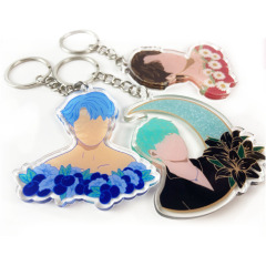 Custom Promotional Idol Kpop Merchandise Holographic Die Cut Acrylic Plastic Keychain Key Rings Wholesale