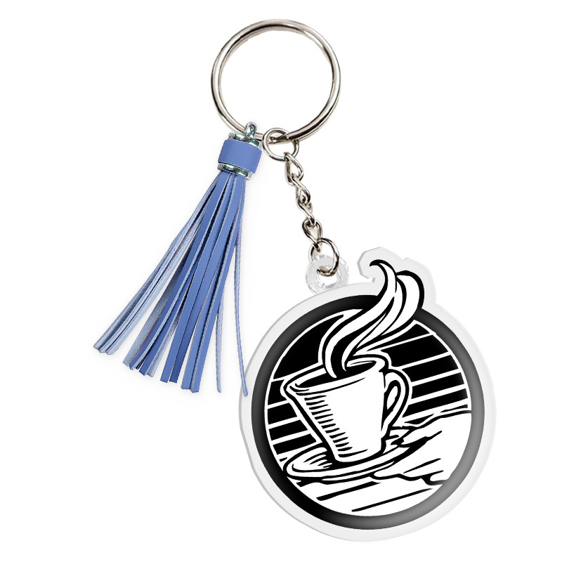 Custom Hot Sale Boba Milk Tea Acrylic Resin Keychain Plastic Epoxy Charms with Unique Tassels