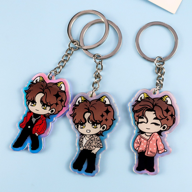 Custom colored kawaii printed keyrings acrylic kpop merchandise key ring acrylic flat back charms