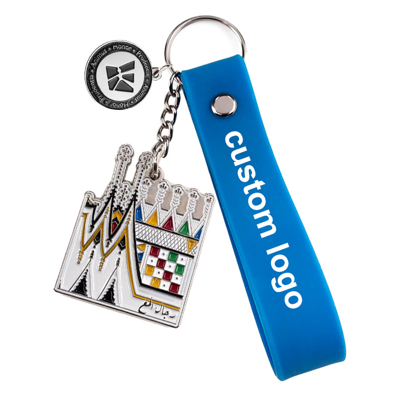 Custom Cute Silicone Pvc Key Chain Ring Holder Wristlet Keychain with Metal Pendant Charm