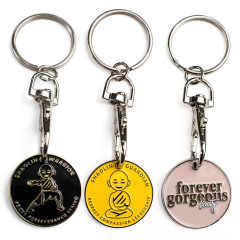 Luxury Supermarket Shopping Cart Chip Custom Logo Design Metal Keyring Trolley Token Coin Keychain Key Chain