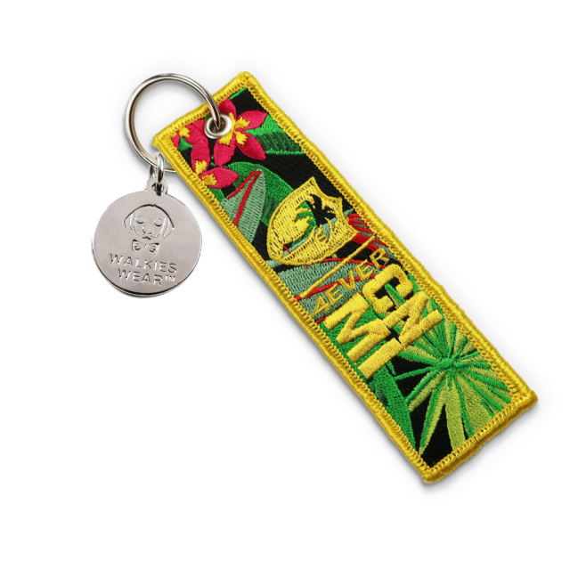 Free Custom Fabric Brand Key Ring Embroidered Double Sided logo Personalize Jet Tag Woven Printed Embroidery Keychain