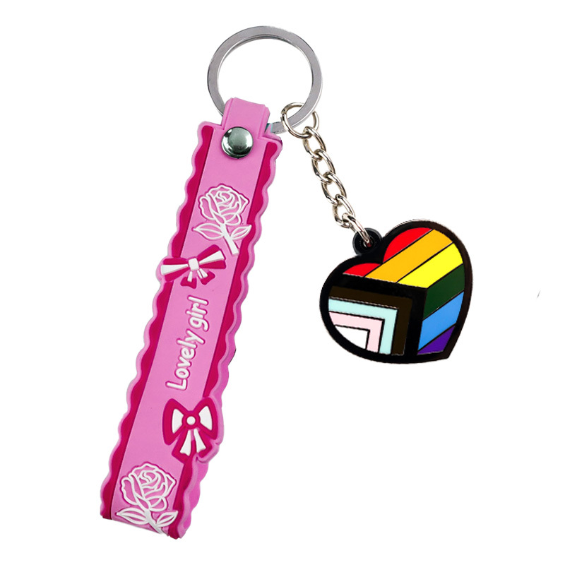 Custom Designer rainbow Silicone Wristlet Keychain Luxury Key Ring Wristlet Rubber Key Chains with Metal Keychain Pendant