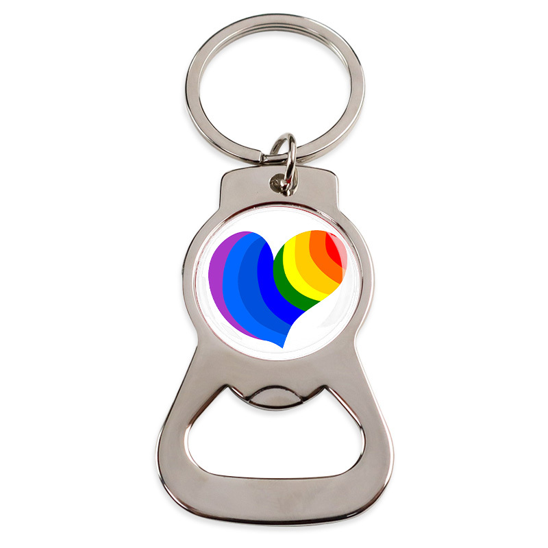 Wholesale Personalized rainbow Pride Metal Key Chain Custom Logo Beer Bottle Opener