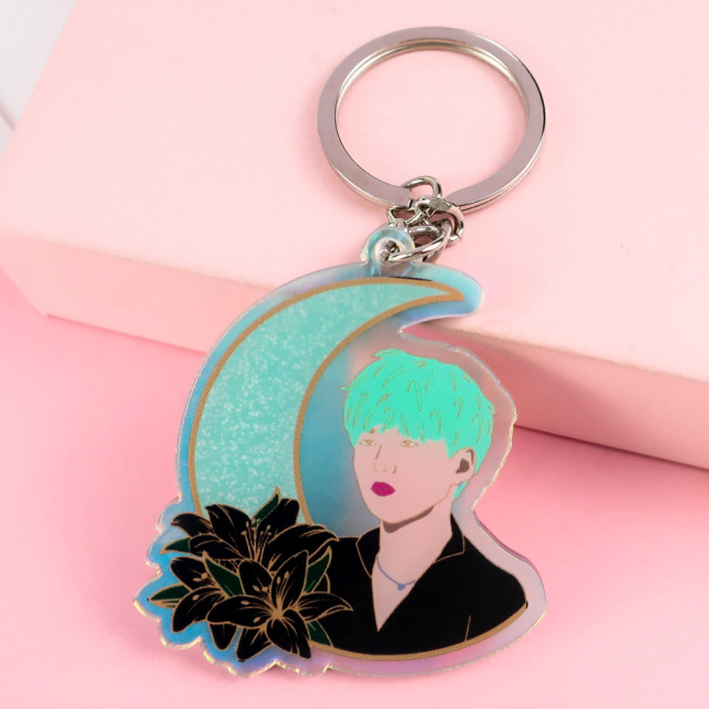 Custom colored kawaii printed keyrings acrylic kpop merchandise key ring acrylic flat back charms
