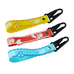 Promotional oem short lanyard rubber 3d logo rubber embossed wristlet keychain Carabiner rubber key chains