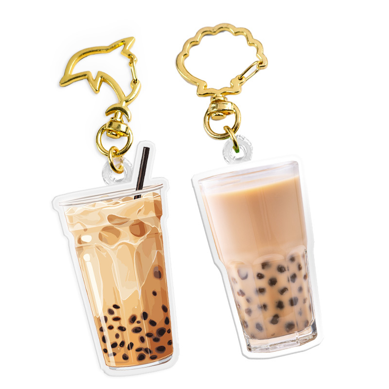Custom logo Acrylic Key Rings Wholesale Double Sided Printed Boba Milk Tea Cup Acrylic Keychain Charms for Jewelry Making