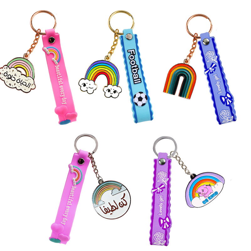 Wholesale Custom Bracelet Keychain Designer Silicone Wristlet Keychain Strap with Metal Key Chain Pendant