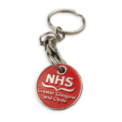 Custom Designers Trolley Token Coin Double Euro Holder Trolley Coin Keychain Flag Stainless Steel