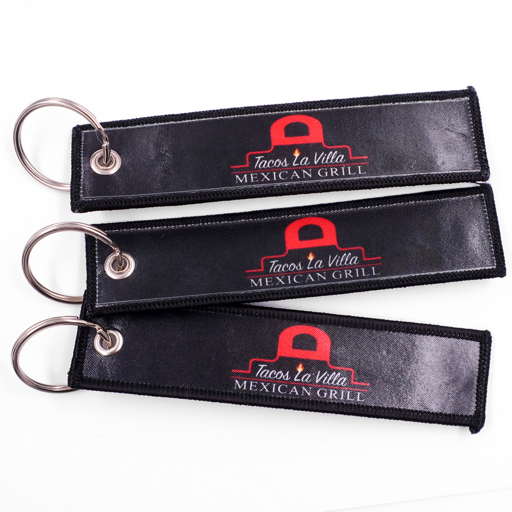 Custom Logo Embroider Motorcycle Car Key Ring Gifts Luggage Tag Fobs Keychains Customized Short Lanyard Patch Keychain