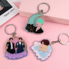 Custom colored kawaii printed keyrings acrylic kpop merchandise key ring acrylic flat back charms