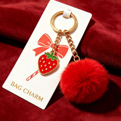 Factory Direct Sale Free Design Promotional Gift Custom Metal Pendante Charm Fur Ball Keychain Pom Pom Keychain