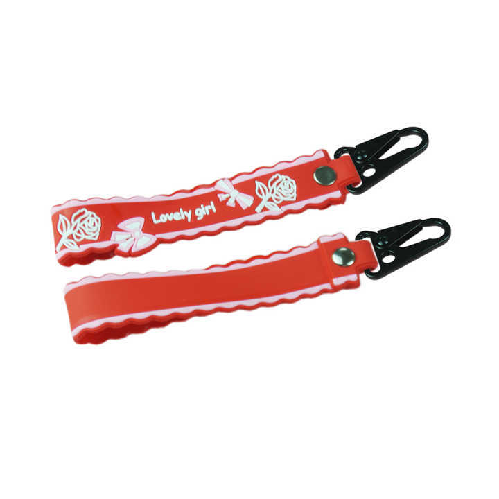 Promotional oem short lanyard rubber 3d logo rubber embossed wristlet keychain Carabiner rubber key chains
