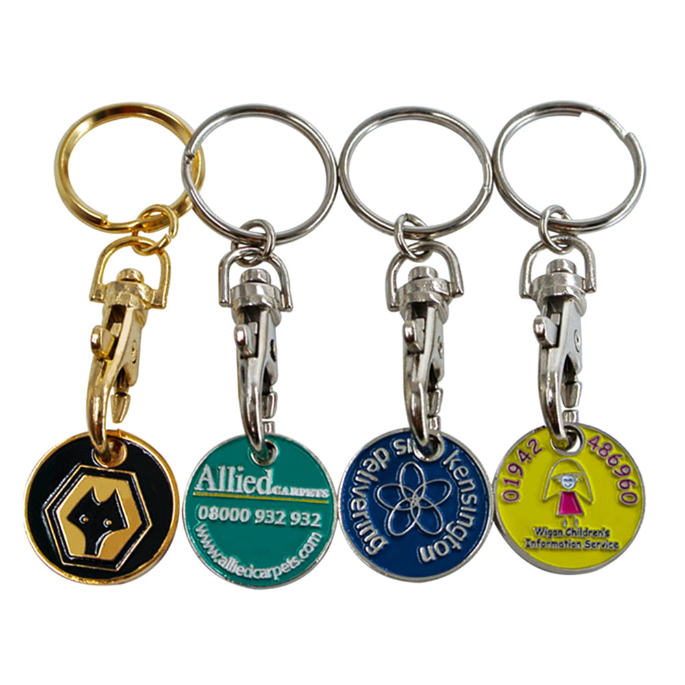 Luxury Supermarket Shopping Cart Chip Custom Logo Design Metal Keyring Trolley Token Coin Keychain Key Chain
