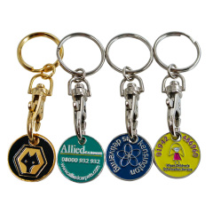 Luxury Supermarket Shopping Cart Chip Custom Logo Design Metal Keyring Trolley Token Coin Keychain Key Chain