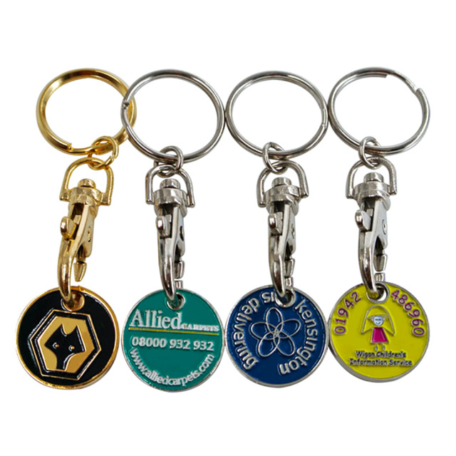 Luxury Supermarket Shopping Cart Chip Custom Logo Design Metal Keyring Trolley Token Coin Keychain Key Chain