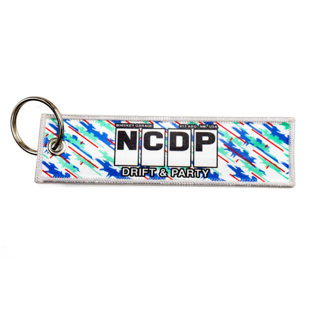 Free Custom Fabric Brand Key Ring Embroidered Double Sided logo Personalize Jet Tag Woven Printed Embroidery Keychain