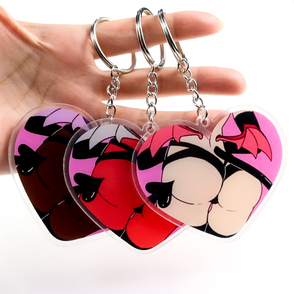 Custom Printed Promotion clear Acrylic logo Glitter Acrylic Heart Keychain Charms Acrylic Keychain Key Chain Accessories