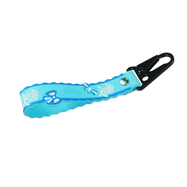 Promotional oem short lanyard rubber 3d logo rubber embossed wristlet keychain Carabiner rubber key chains