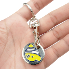 Custom Designers Trolley Token Coin Double Euro Holder Trolley Coin Keychain Flag Stainless Steel