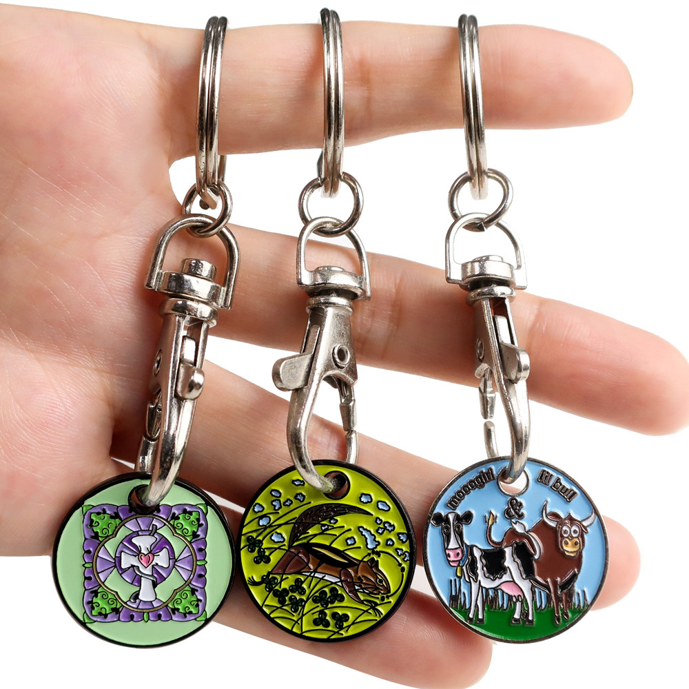 Luxury Supermarket Shopping Cart Chip Custom Logo Design Metal Keyring Trolley Token Coin Keychain Key Chain