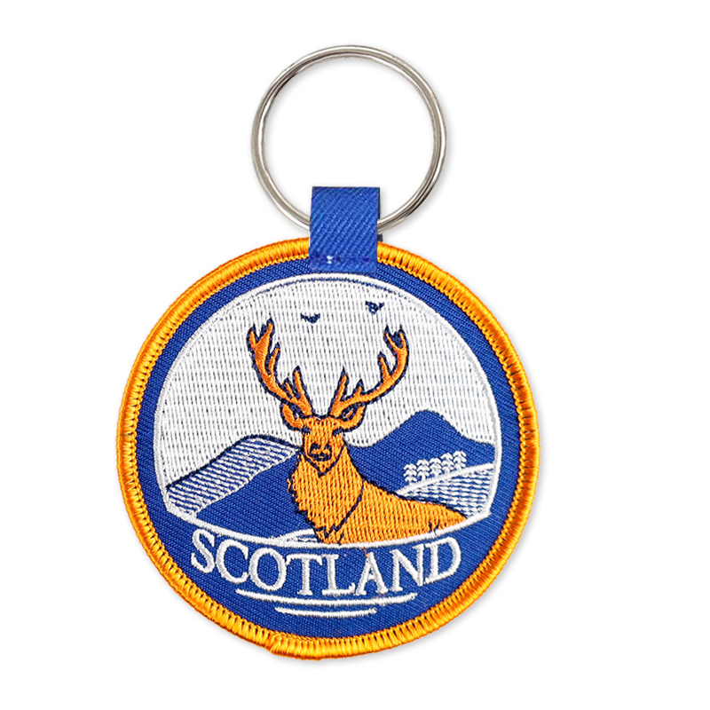 Wholesale Custom Ribbon Anime Brand logo Embroidery Patch Fabric Keyring Jacquard Keychain