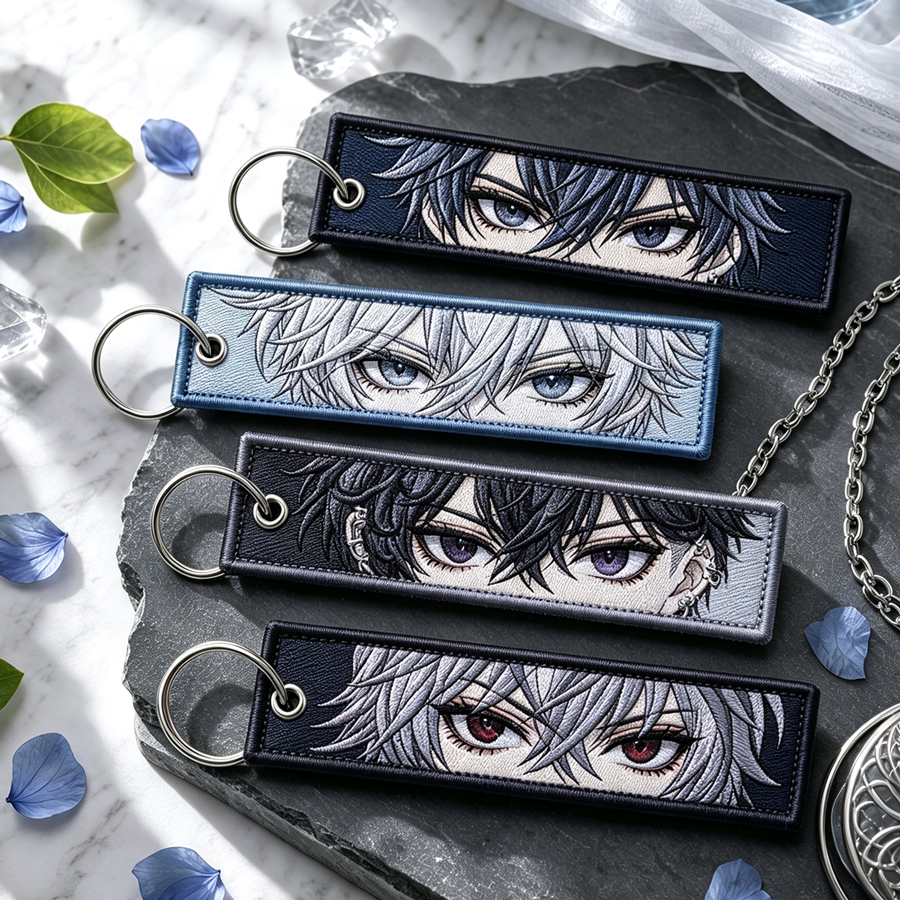Cheap Woven Embroidered Fabric Keychain Custom Printed Anime Luggage Tag